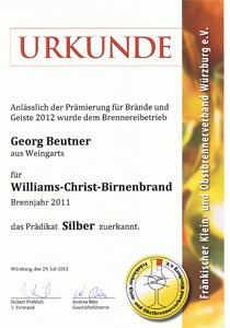 Urkunde Williams-Christ-Birnenbrand